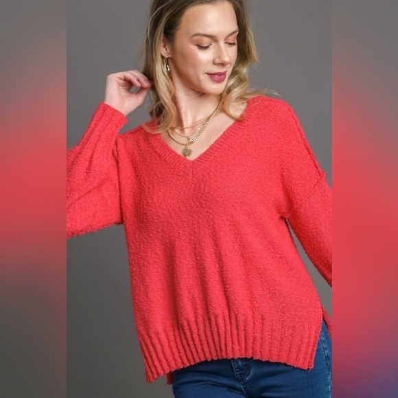 Umgee Full Size Dropped Shoulder Side Slit Sweater Plus Size